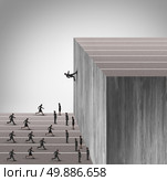 Upgrade business skill concept and career growth symbol as a businessman running on a vertical wall upward to achieve a winning goal leaving less skilled employees behind. Стоковое фото, агентство Ingram Publishing / Фотобанк Лори