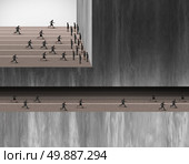 Hidden career opportunities business jobs concept as a group of people stopped at a wall and another group in an underground tunnel as an employment or seccret industry metaphor or corporate insider symbol. Стоковое фото, агентство Ingram Publishing / Фотобанк Лори