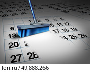 Clear your schedule business concept and reduce a work week symbol as a broom erasing a calendar as a deadline timetable metaphor for time management or appointment cancelation. Стоковое фото, агентство Ingram Publishing / Фотобанк Лори