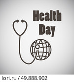 Health day emblem with stethoscope examing planet on grey background. Vector illustration. Стоковая иллюстрация, агентство Ingram Publishing / Фотобанк Лори