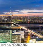Tokyo skytree illumination at sunset Japan. Стоковое фото, агентство Ingram Publishing / Фотобанк Лори