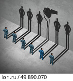 Whistle blower or whistleblower concept as a symbol of a secret informer agent posing as an employee with his cast shadow of a whistle as a metaphor for inside infoermation on misconduct in a 3D illustration style. Стоковое фото, агентство Ingram Publishing / Фотобанк Лори