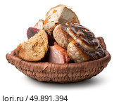 Meat products in plate isolated on a white background. Стоковое фото, агентство Ingram Publishing / Фотобанк Лори