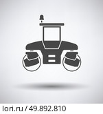 Icon of road roller on gray background with round shadow. Vector illustration. Стоковая иллюстрация, агентство Ingram Publishing / Фотобанк Лори