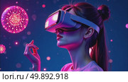 AI Generative person in virtual reality glasses on futuristic scientific background of the future. Стоковое AI-видео, аниматор Spirit River / Фотобанк Лори