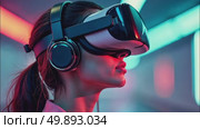 AI Generative person in virtual reality glasses on futuristic scientific background of the future. Стоковое AI-видео, аниматор Spirit River / Фотобанк Лори