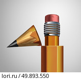 Corrective strategy as an open pencil revealing an eraser inside as a business revision metaphor for making changes and corrections or revising a contract as a 3D illustration. Стоковое фото, агентство Ingram Publishing / Фотобанк Лори