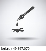 Fountain pen with blot icon on gray background, round shadow. Vector illustration. Стоковая иллюстрация, агентство Ingram Publishing / Фотобанк Лори