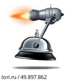 Fast service symbol as a service bell being transported by a rocket jet engine as a quick customer support business symbol as a 3D illustration of rapid hospitality. Стоковое фото, агентство Ingram Publishing / Фотобанк Лори