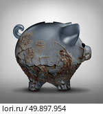 Savings decline and neglected investment as a finanancial business symbol as a metal piggy bank decaying with rust as a finance problem metaphor as a 3D illustration. Стоковое фото, агентство Ingram Publishing / Фотобанк Лори