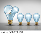 Productivity concept and fertile imagination business symbol as an open light bulb or lightbulb creating smaller lights as a prolific idea creation metaphor or clever manufacturing strategy icon as a 3D illustration. Стоковое фото, агентство Ingram Publishing / Фотобанк Лори