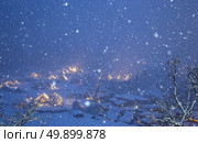 Shirakawago light-up with Snowfall Gifu Chubu Japan with snowfall. Стоковое фото, агентство Ingram Publishing / Фотобанк Лори
