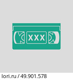 Video cassette with adult content icon. Gray background with green. Vector illustration. Стоковая иллюстрация, агентство Ingram Publishing / Фотобанк Лори