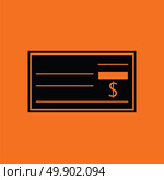 Bank check icon. Orange background with black. Vector illustration. Стоковая иллюстрация, агентство Ingram Publishing / Фотобанк Лори