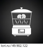 Kitchen steam cooker icon. Black background with white. Vector illustration. Стоковая иллюстрация, агентство Ingram Publishing / Фотобанк Лори