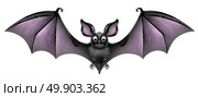Bat isolated on a white background as a creepy and cute flying webbed winged smiling mammal as a spooky vampire horror symbol or halloween celebration icon with 3D illustration elements. Стоковое фото, агентство Ingram Publishing / Фотобанк Лори