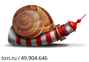 Slow guidance concept and stagnant direction guide with a lighthouse or light house shaped as a snail as a business symbol of delayed strategy information with 3D illustration elements. Стоковое фото, агентство Ingram Publishing / Фотобанк Лори