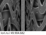 Direction of success business concept as a confused tangled pathway with a straight road as a path to succeed as a 3D illustration. Стоковое фото, агентство Ingram Publishing / Фотобанк Лори