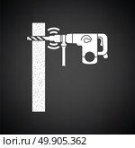 Icon of perforator drilling wall. Black background with white. Vector illustration. Стоковая иллюстрация, агентство Ingram Publishing / Фотобанк Лори