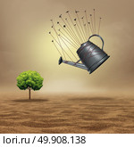 Team assistance concept as an organized achievement metaphor as a group of birds pulling a giant watering can towards a vulnerable tree stranded in a dry desert with 3D illustration elements. Стоковое фото, агентство Ingram Publishing / Фотобанк Лори