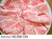 Wagyu A5 Beef meat texture for food background. Стоковое фото, агентство Ingram Publishing / Фотобанк Лори