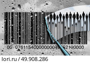 Consumer research concept and customer retail shopping trends as a cloudy rain soaked window with a bar code and a wiper clearing the confusion to reveal real clientele as a business metaphor with 3D illustration elements. Стоковое фото, агентство Ingram Publishing / Фотобанк Лори