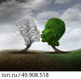 Dead love concept and grieving a relationship loss symbol as a green tree kissing another plant that has died as a psychological sorrow mood metaphor with 3D illustration elements. Стоковое фото, агентство Ingram Publishing / Фотобанк Лори
