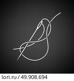Sewing needle with thread icon. Black background with white. Vector illustration. Стоковая иллюстрация, агентство Ingram Publishing / Фотобанк Лори