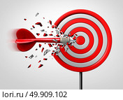 Innovative goal strategy as a business success concept with a dart hitting the target sideways as a metaphor foran alternate route to achievement as a 3D illustration. Стоковое фото, агентство Ingram Publishing / Фотобанк Лори