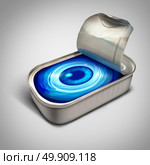 Food inspection concept and eating safety symbol as an open can with an inspector eye inside as an icon for quality control and disease or contamination prevention with 3D illustration elements. Стоковое фото, агентство Ingram Publishing / Фотобанк Лори