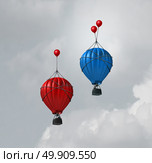 Improve innovation and increased business boost as a business competition metaphor with air balloon rising with one going higher due to more enhancement with 3D illustration elements. Стоковое фото, агентство Ingram Publishing / Фотобанк Лори