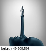 False advertising concept as a trust symbol of a pinocchio long nose of a liar with a pen nib tip as a metaphor for misinformation or fiction writing with 3D illustration elements. Стоковое фото, агентство Ingram Publishing / Фотобанк Лори