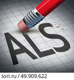 Amyotrophic laterals sclerosis or ALS as a neurodegenerative disease therapy and cure concept as a pencil eraser erasing the ailment as a metaphor for hope as a 3D illustration. Стоковое фото, агентство Ingram Publishing / Фотобанк Лори
