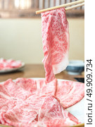 Beef Wagyu A5 Shabu shabu with steam, Groumet Japanese hot pot cuisine. Стоковое фото, агентство Ingram Publishing / Фотобанк Лори
