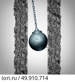 Momentum problem and limited opportunity concept as a wrecking ball limited by an inability to gather velocity due to being boxed in or obstructed by narrow confined walls with 3D illustration elements. Стоковое фото, агентство Ingram Publishing / Фотобанк Лори