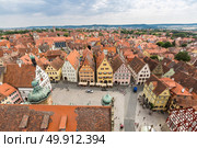 Aerial view of Rothenburg ob der Tauber historic town downtown Franconia, Bavaria, Germany. Стоковое фото, агентство Ingram Publishing / Фотобанк Лори