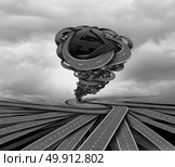 Business storm and concentration and convergeance of forces creating a whirlwind tornado as a metaphor for industry change and pathway disturbance and concentrated pressure as a 3D illustration. Стоковое фото, агентство Ingram Publishing / Фотобанк Лори