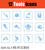 Set of tools icons. Set of tools icons. Blue frame design. Vector illustration. Стоковая иллюстрация, агентство Ingram Publishing / Фотобанк Лори