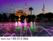 Sultan Ahmed Mosque known as the Blue Mosque is an historic mosque in Istanbul. Inscription on a mosque is translated as "On him soul of everyone" Стоковое фото, агентство Ingram Publishing / Фотобанк Лори