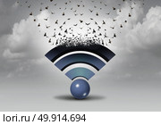 Wifi wireless distribution and internet technology expansion and data transfer as a mobile web icon transforming into flying birds as a media and content symbol with 3D illustration elements. Стоковое фото, агентство Ingram Publishing / Фотобанк Лори
