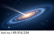 Ethereal digital illustration of the andromeda galaxy with a luminous comet against a starfilled background. Стоковое AI-изображение, AI-художник Андрей Бакусов / Фотобанк Лори