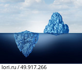 Concept of perspective as a business metaphor for comprehension and vision of discovery and reality as a big and small iceberg symbol as a 3D illustration. Стоковое фото, агентство Ingram Publishing / Фотобанк Лори