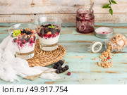 Yogurt desert with raspberries, blackberry and mint. Стоковое фото, агентство Ingram Publishing / Фотобанк Лори