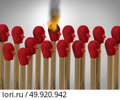 influencer and influence as a persuasive career employee influencing or acting as a catalyst to spread marketing or ideas as a match shaped as employees with 3D render elements. Стоковое фото, агентство Ingram Publishing / Фотобанк Лори