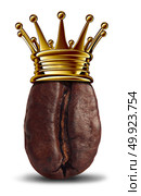 Coffee king symbol as a roasted bean wearing a royal gold crown as an icon for the best espresso or coffees with 3D elements. Стоковое фото, агентство Ingram Publishing / Фотобанк Лори