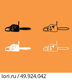 Petrol powered saw black and white set icon . Стоковая иллюстрация, агентство Ingram Publishing / Фотобанк Лори