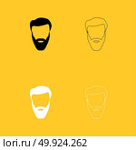 Head with beard and hair black and white set icon .. Head with beard and hair black and white set icon . Flat style . Стоковая иллюстрация, агентство Ingram Publishing / Фотобанк Лори