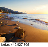 Picturesque Mediterranean seascape in Turkey. Colorful sunrise in a small bay near the Tekirova village, District of Kemer, Antalya Province. Стоковое фото, агентство Ingram Publishing / Фотобанк Лори