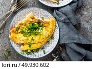 Omelet or omelette with fresh green onion, scrambled eggs. Стоковое фото, агентство Ingram Publishing / Фотобанк Лори