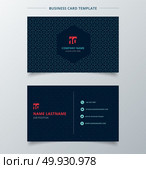 Creative business card and name card template dark blue color modern with square octagon and circle pattern abstract concept and commercial design. vector graphic illustration. Стоковая иллюстрация, агентство Ingram Publishing / Фотобанк Лори